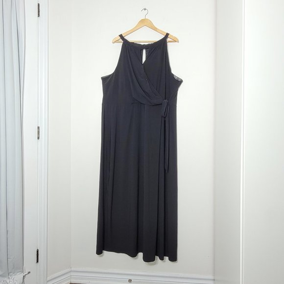 💕 Black Sleeveless Peek a Boo Neck Waist Tie Maxi Dress Plus Size 26/28W - Picture 1 of 11